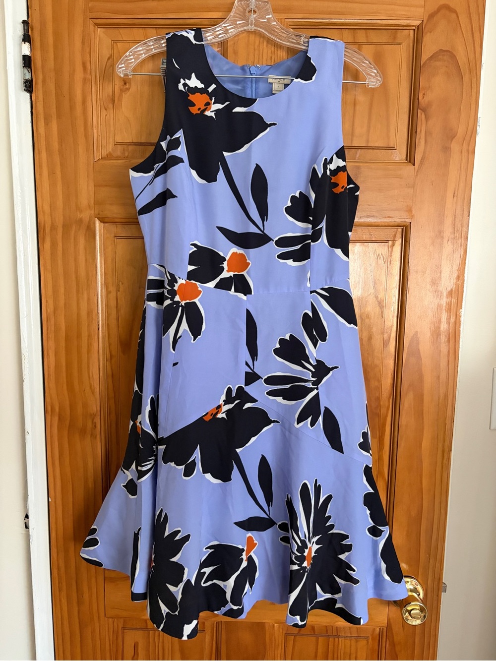 J. Crew Lavender and Black Floral Fit & Flare Dress with Orange Centers